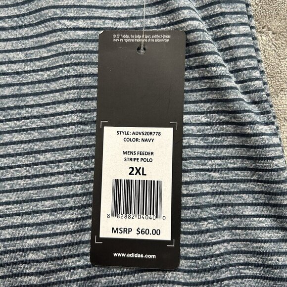 Adidas Shirt Men Size 2XL Golf Feeder Striped Polo Short Sleeve Blue Performance - Picture 8 of 14
